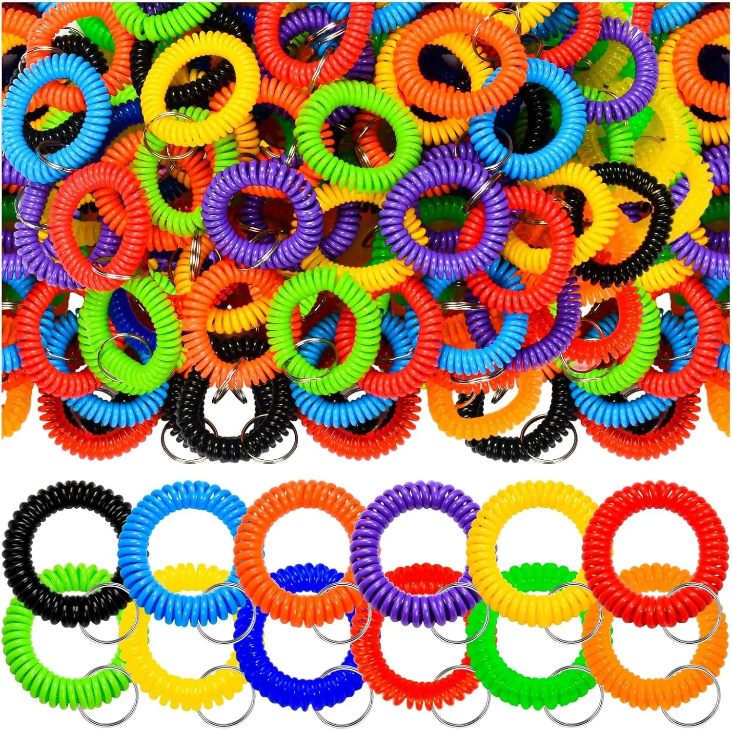 120Pcs Wristlet Keychains, 12 Colors Wrist Coil, Elastic Stretchable Plastic Wrist Keychain Wrist Band Key Ring Chain