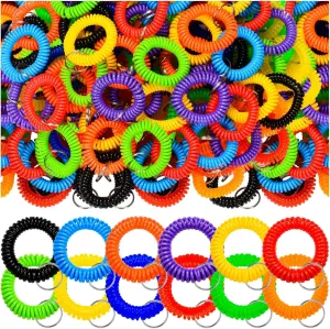 120Pcs Wristlet Keychains, 12 Colors Wrist Coil, Elastic Stretchable Plastic Wrist Keychain Wrist Band Key Ring Chain