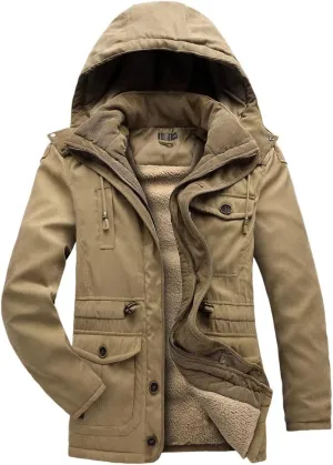 Adhdyuud Men's Cashmere Fleece Coats Winter Outdoor Military Cotton-Padded Hooded Thicken Warm Parkas Jacket