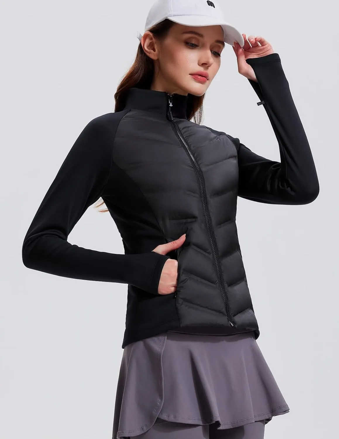 AFZ Womens Lightweight Warm Jacket Running Water Resistant Winter Puffer Jackets with Thumb Hole