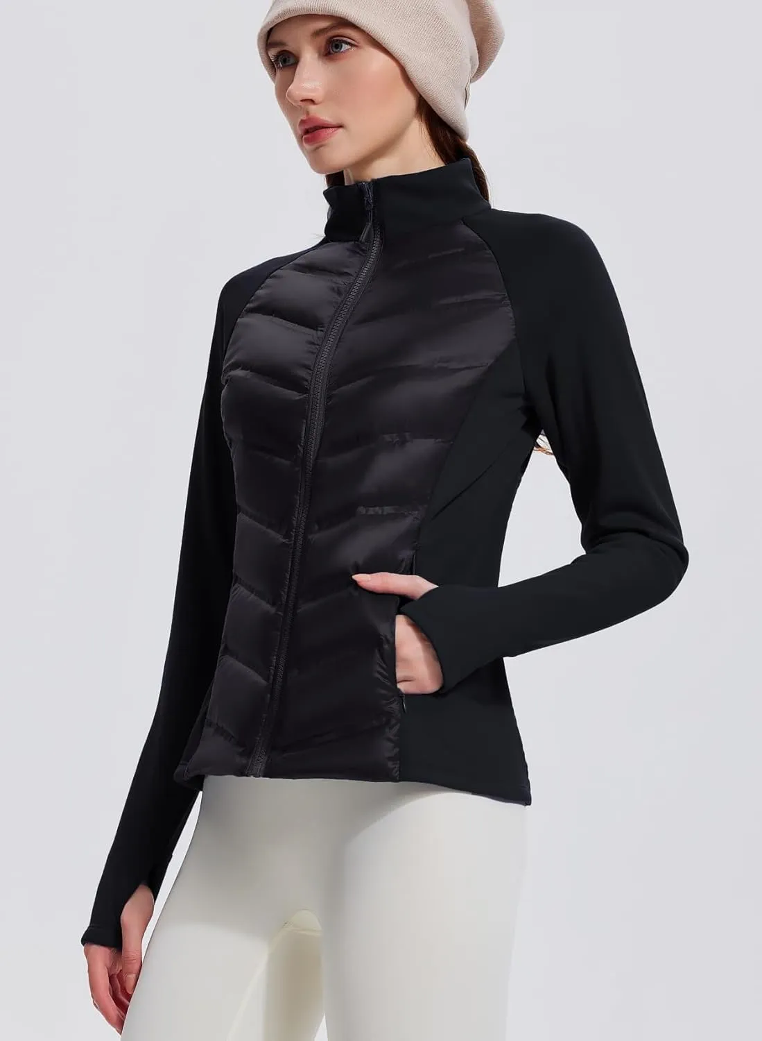 AFZ Womens Lightweight Warm Jacket Running Water Resistant Winter Puffer Jackets with Thumb Hole