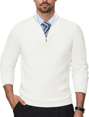 Alimens & Gentle Mens Quarter Zip Pullover Sweaters Cotton Lightweight Mock Neck Long Sleeve