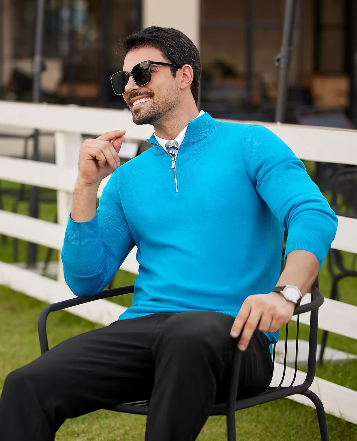Alimens & Gentle Mens Quarter Zip Pullover Sweaters Cotton Lightweight Mock Neck Long Sleeve