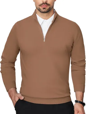 Alimens & Gentle Mens Quarter Zip Pullover Sweaters Cotton Lightweight Mock Neck Long Sleeve