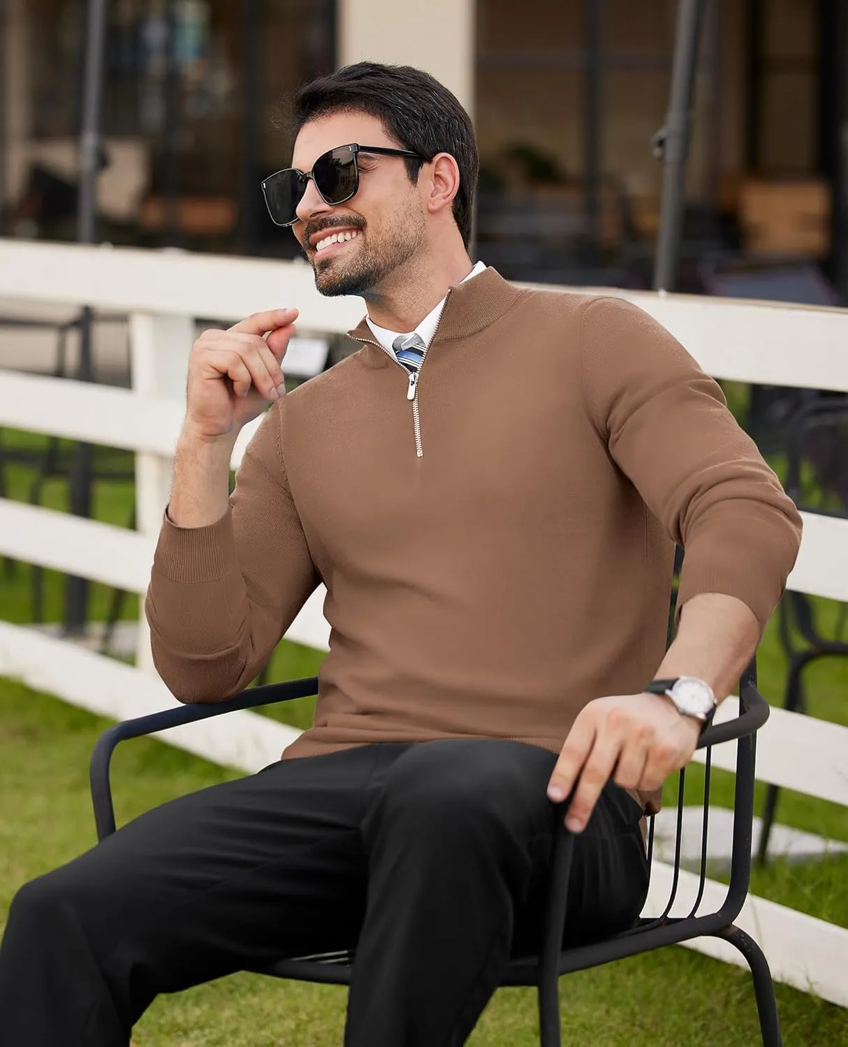 Alimens & Gentle Mens Quarter Zip Pullover Sweaters Cotton Lightweight Mock Neck Long Sleeve