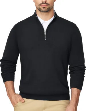 Alimens & Gentle Mens Quarter Zip Pullover Sweaters Cotton Lightweight Mock Neck Long Sleeve