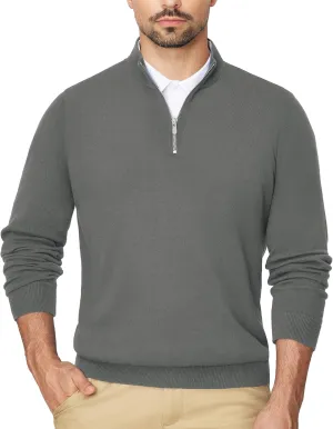 Alimens & Gentle Mens Quarter Zip Pullover Sweaters Cotton Lightweight Mock Neck Long Sleeve