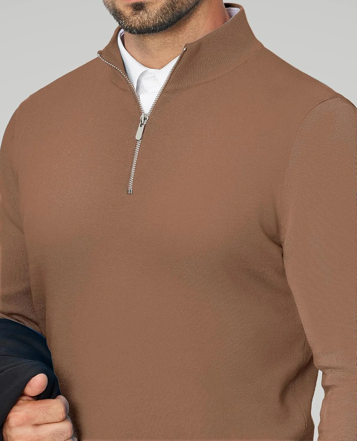 Alimens & Gentle Mens Quarter Zip Pullover Sweaters Cotton Lightweight Mock Neck Long Sleeve