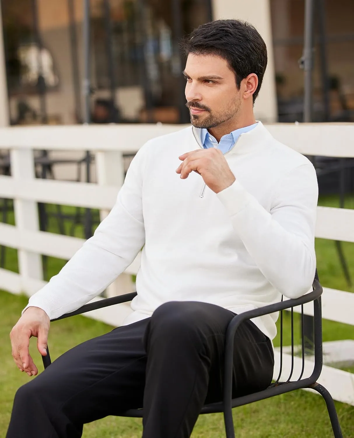 Alimens & Gentle Mens Quarter Zip Pullover Sweaters Cotton Lightweight Mock Neck Long Sleeve