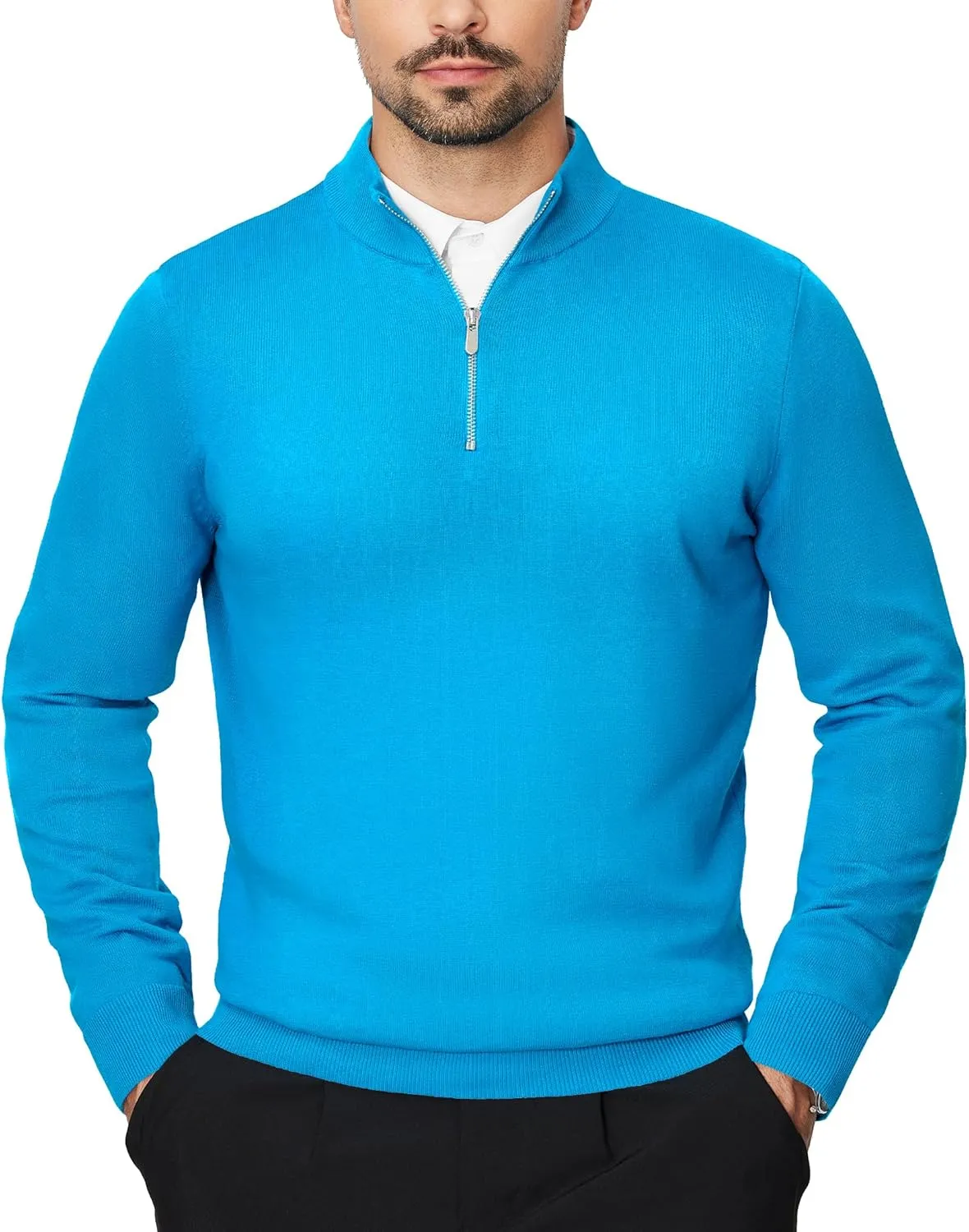 Alimens & Gentle Mens Quarter Zip Pullover Sweaters Cotton Lightweight Mock Neck Long Sleeve