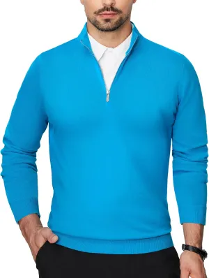 Alimens & Gentle Mens Quarter Zip Pullover Sweaters Cotton Lightweight Mock Neck Long Sleeve