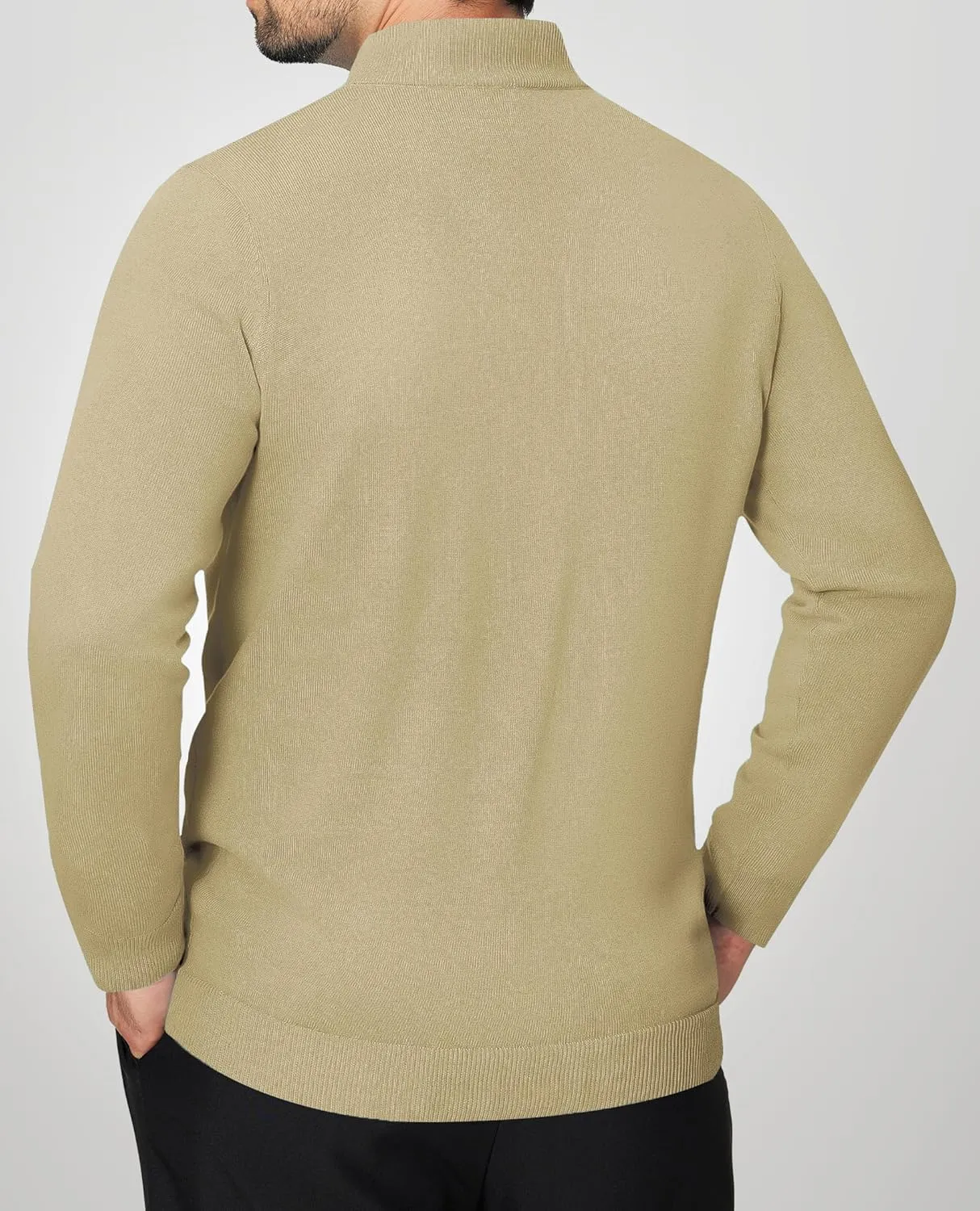Alimens & Gentle Mens Quarter Zip Pullover Sweaters Cotton Lightweight Mock Neck Long Sleeve