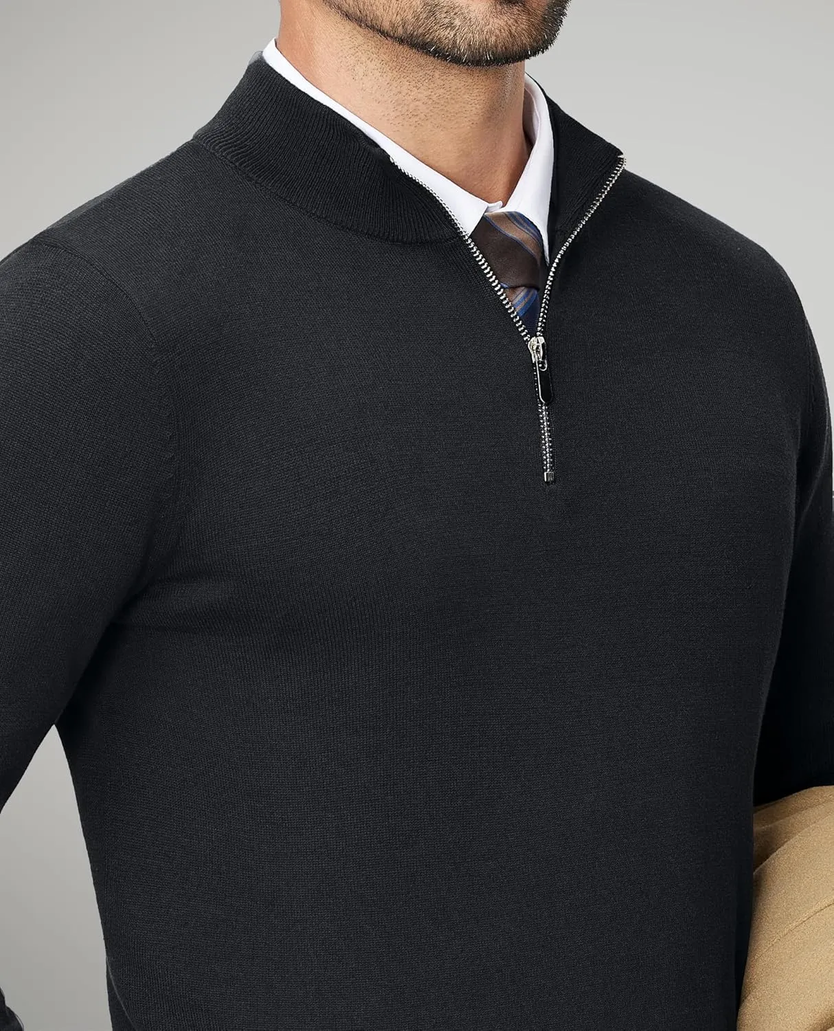 Alimens & Gentle Mens Quarter Zip Pullover Sweaters Cotton Lightweight Mock Neck Long Sleeve