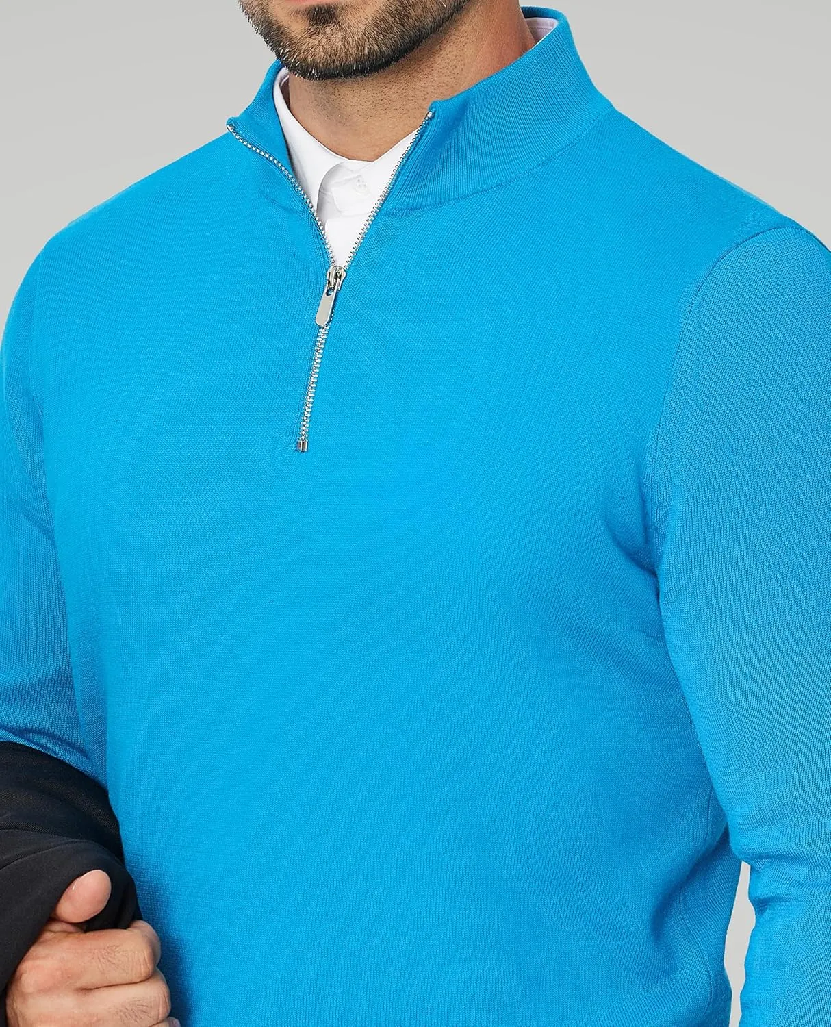 Alimens & Gentle Mens Quarter Zip Pullover Sweaters Cotton Lightweight Mock Neck Long Sleeve