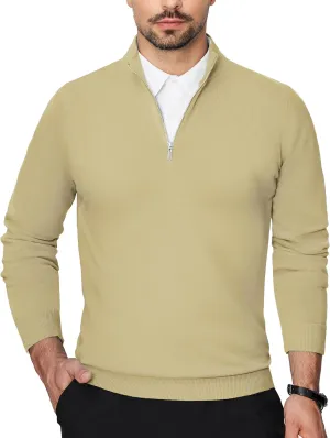 Alimens & Gentle Mens Quarter Zip Pullover Sweaters Cotton Lightweight Mock Neck Long Sleeve