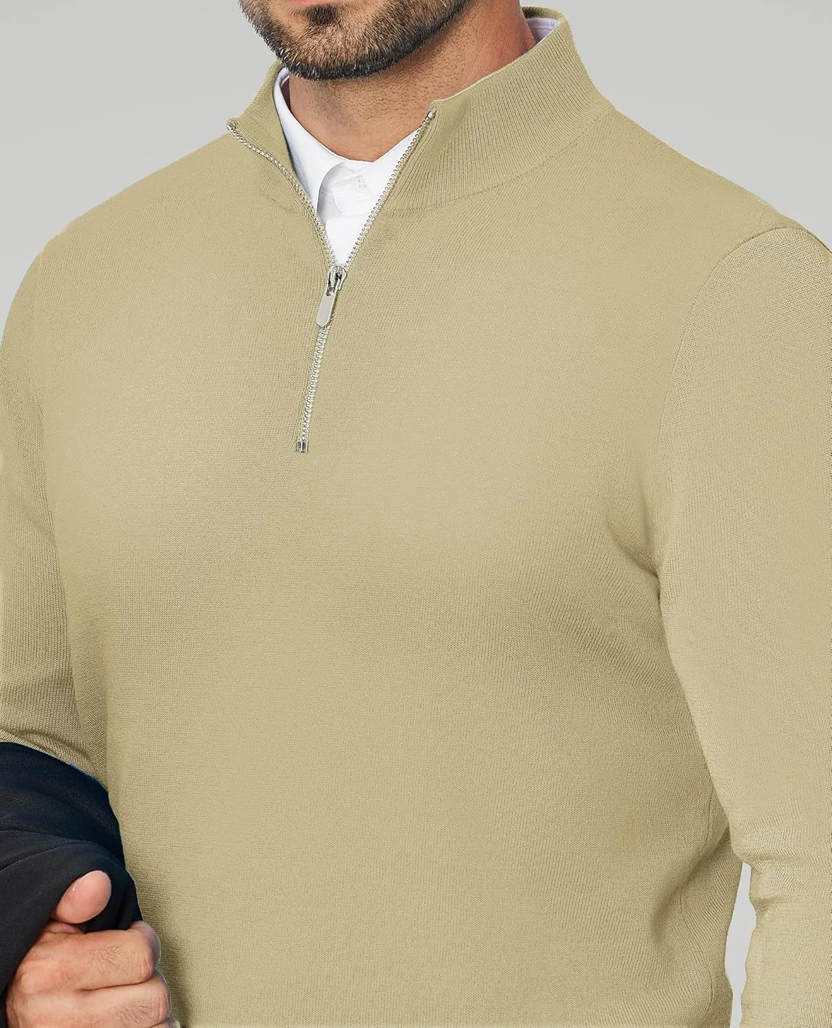 Alimens & Gentle Mens Quarter Zip Pullover Sweaters Cotton Lightweight Mock Neck Long Sleeve