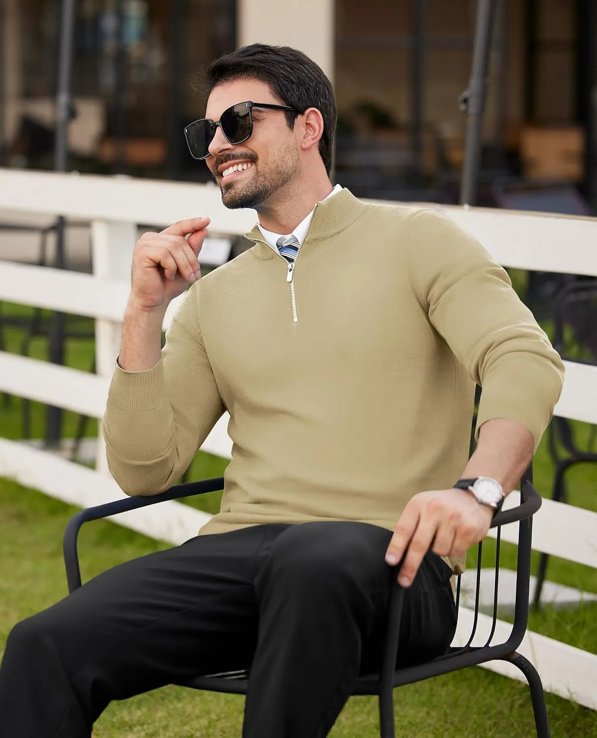 Alimens & Gentle Mens Quarter Zip Pullover Sweaters Cotton Lightweight Mock Neck Long Sleeve