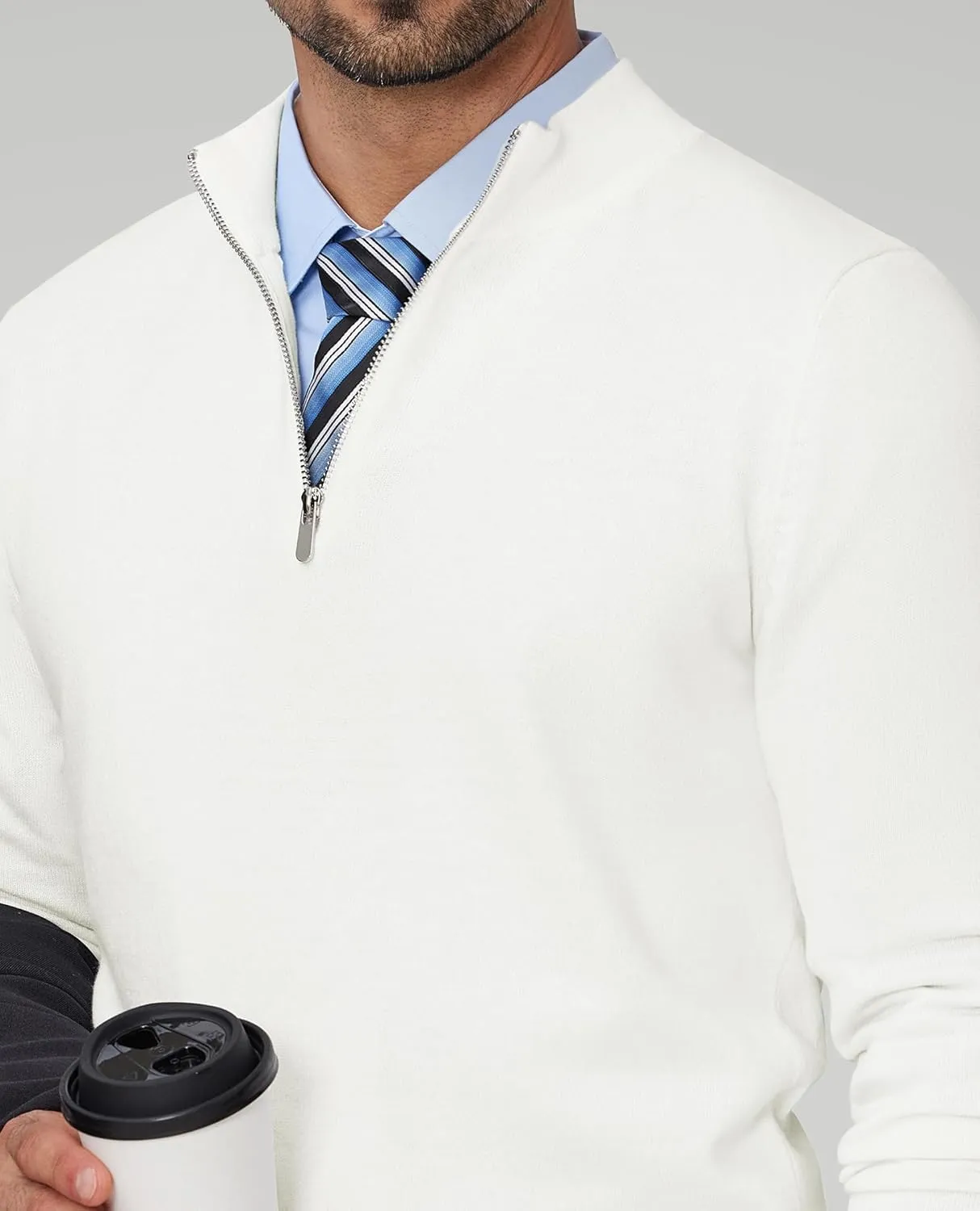 Alimens & Gentle Mens Quarter Zip Pullover Sweaters Cotton Lightweight Mock Neck Long Sleeve