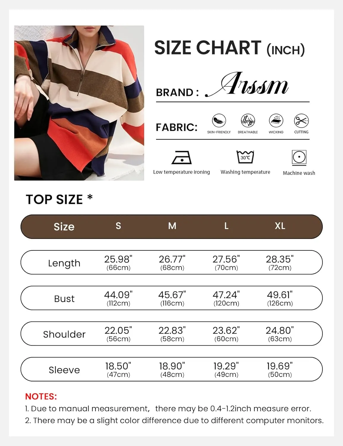 Arssm Womens Oversized Sweaters Color Block Stripe Half Zip Sweater Turtleneck Long Sleeve Fall Outfits 2024 S-XL