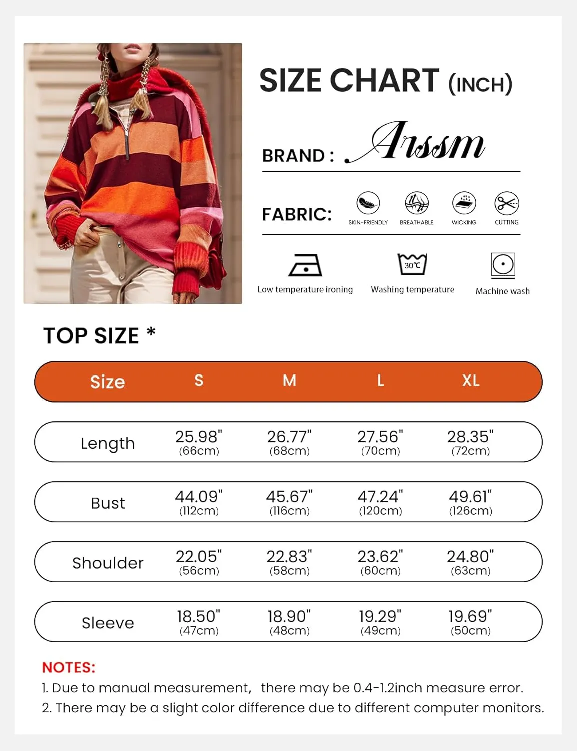 Arssm Womens Oversized Sweaters Color Block Stripe Half Zip Sweater Turtleneck Long Sleeve Fall Outfits 2024 S-XL
