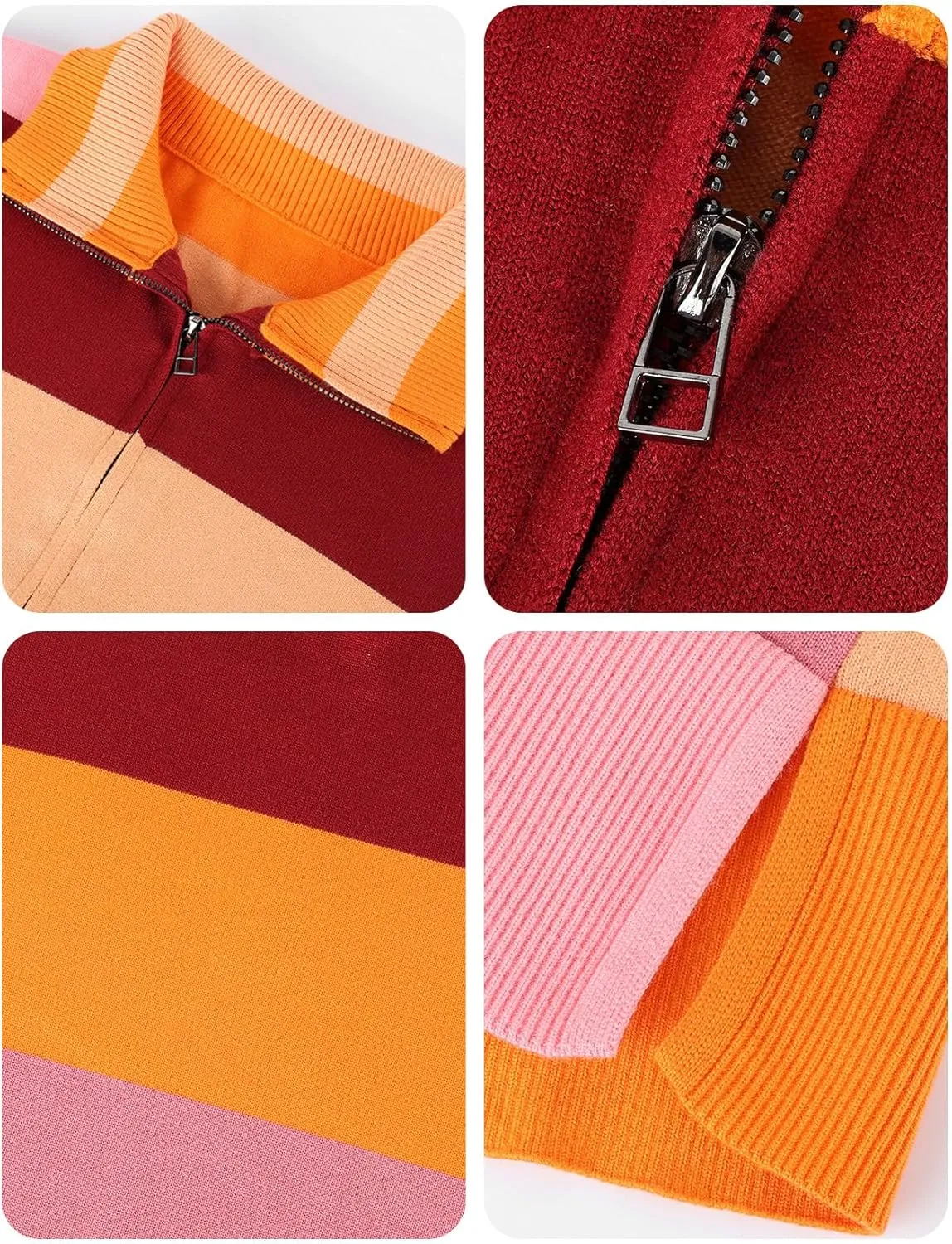Arssm Womens Oversized Sweaters Color Block Stripe Half Zip Sweater Turtleneck Long Sleeve Fall Outfits 2024 S-XL
