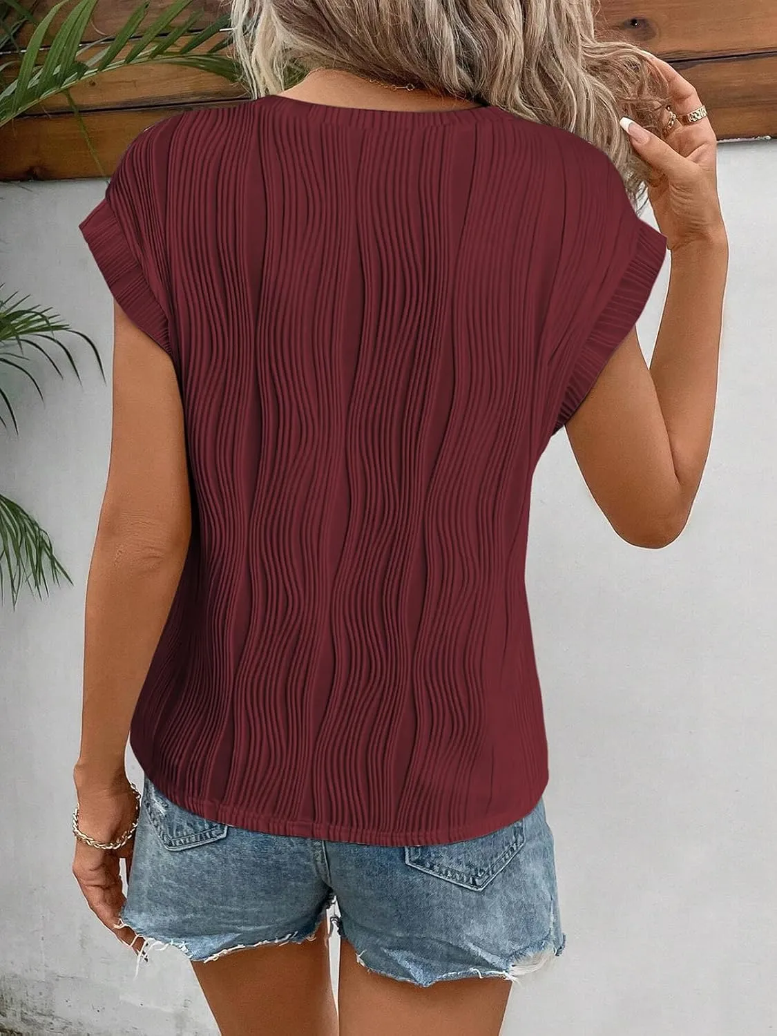 ATHMILE Womens Short Sleeve Summer Tops Crewneck Textured Shirts Basic T Shirt Casual Work Blouses