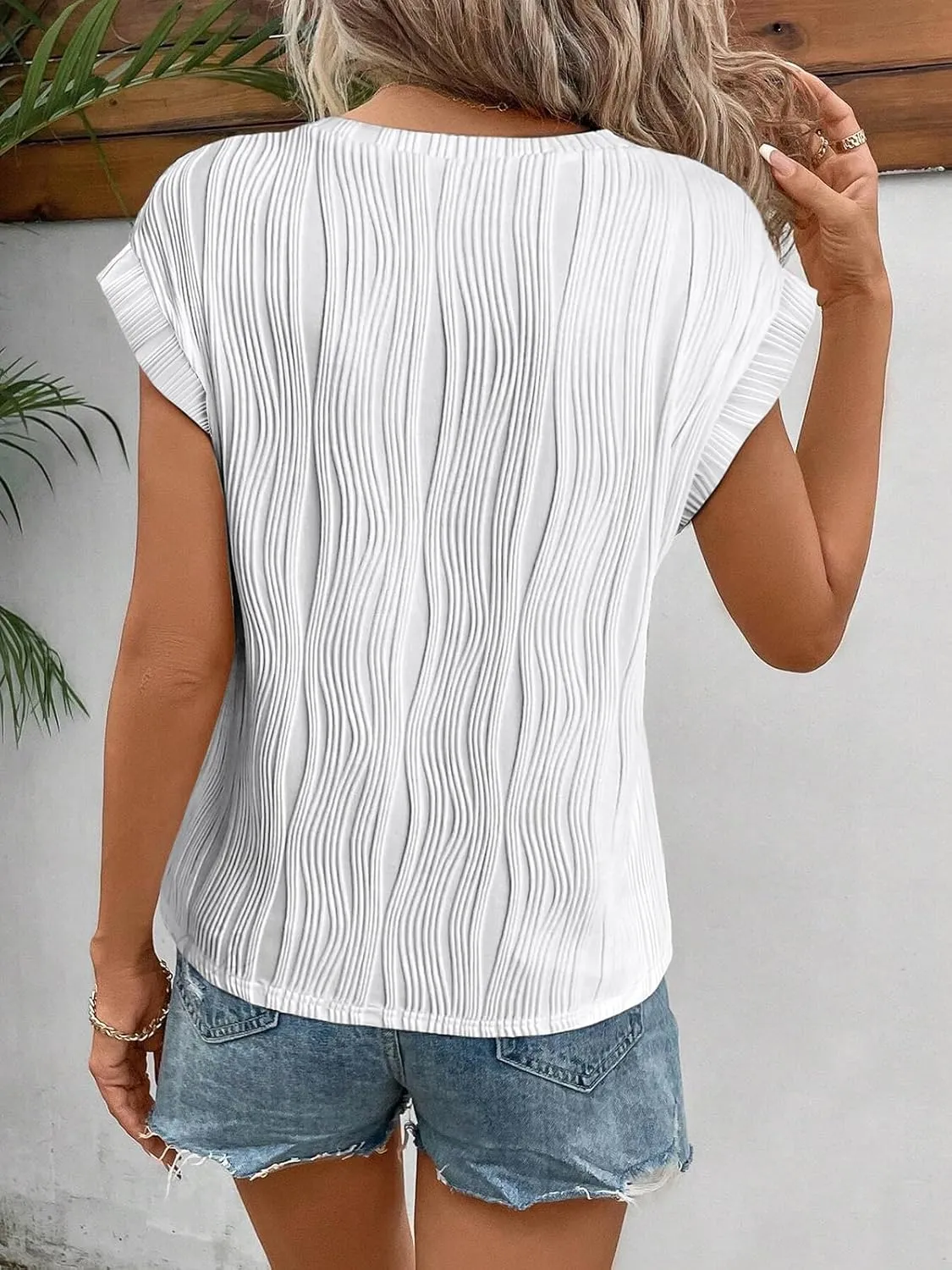 ATHMILE Womens Short Sleeve Summer Tops Crewneck Textured Shirts Basic T Shirt Casual Work Blouses