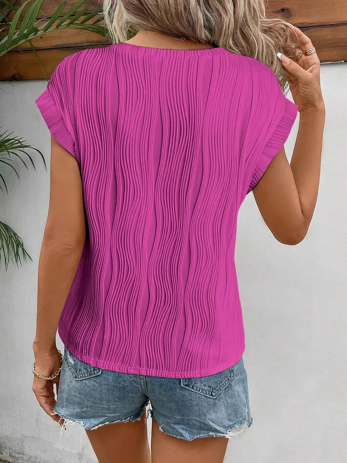 ATHMILE Womens Short Sleeve Summer Tops Crewneck Textured Shirts Basic T Shirt Casual Work Blouses