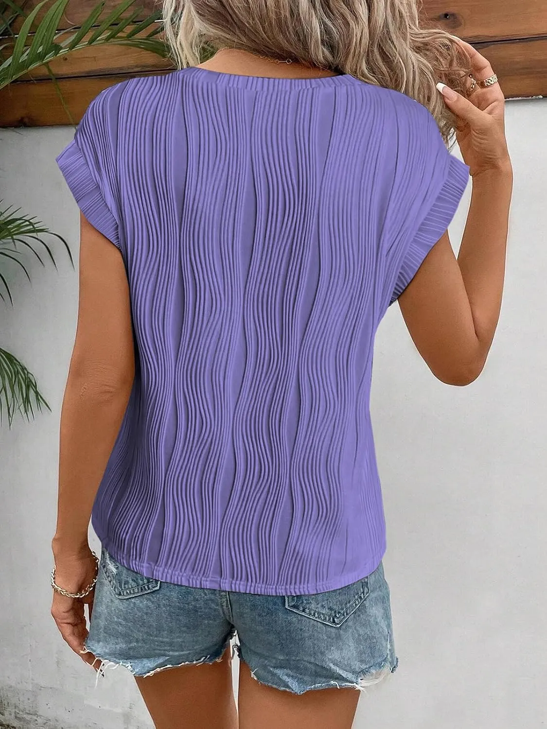 ATHMILE Womens Short Sleeve Summer Tops Crewneck Textured Shirts Basic T Shirt Casual Work Blouses
