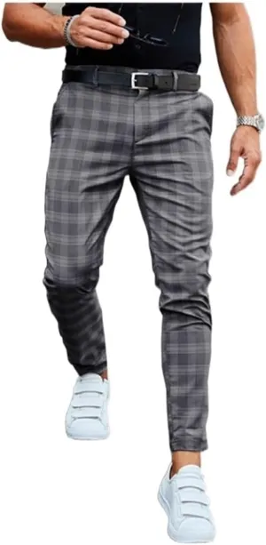 AYGJKIE Men's Chino Trousers Checked Fabric Trousers Slim fit Business Chino Trousers Straight Leg Slim Casual Trousers