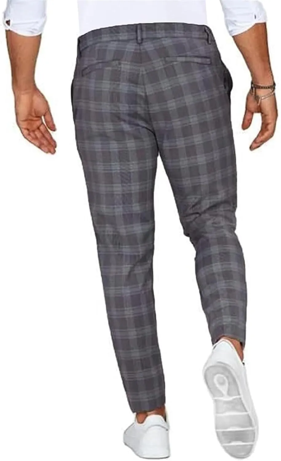 AYGJKIE Men's Chino Trousers Checked Fabric Trousers Slim fit Business Chino Trousers Straight Leg Slim Casual Trousers