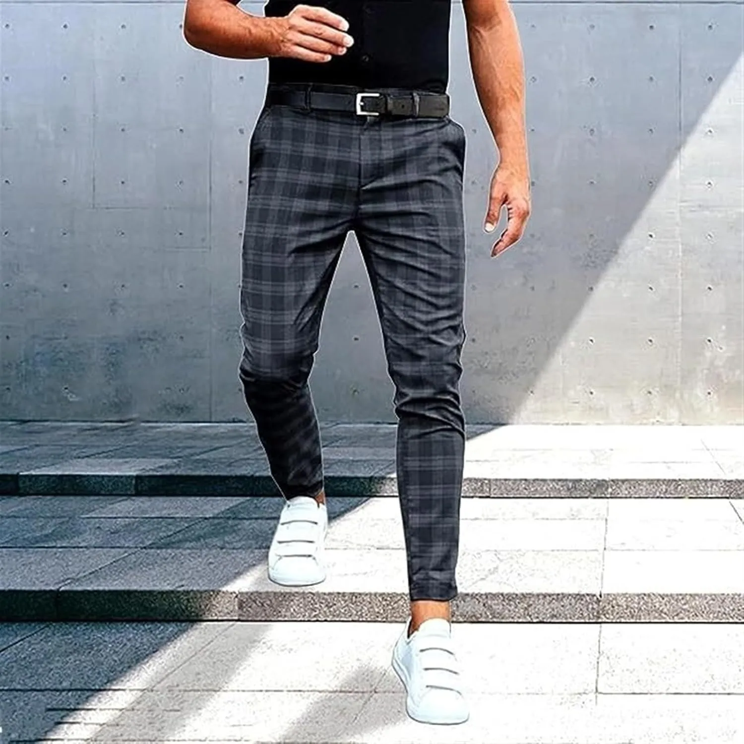 AYGJKIE Men's Chino Trousers Checked Fabric Trousers Slim fit Business Chino Trousers Straight Leg Slim Casual Trousers