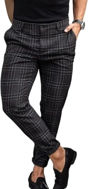AYGJKIE Men's Chino Trousers Checked Fabric Trousers Slim fit Business Chino Trousers Straight Leg Slim Casual Trousers