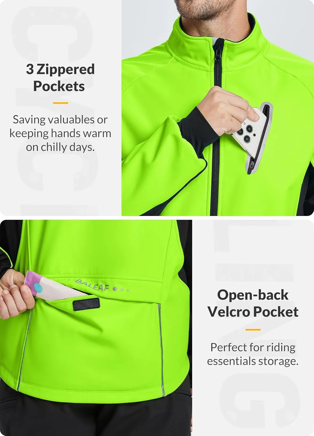 baleaf Men's Winter Cycling Jackets Water Resistant Thermal Running Softshell Jacket Warm Cold Weather Pockets