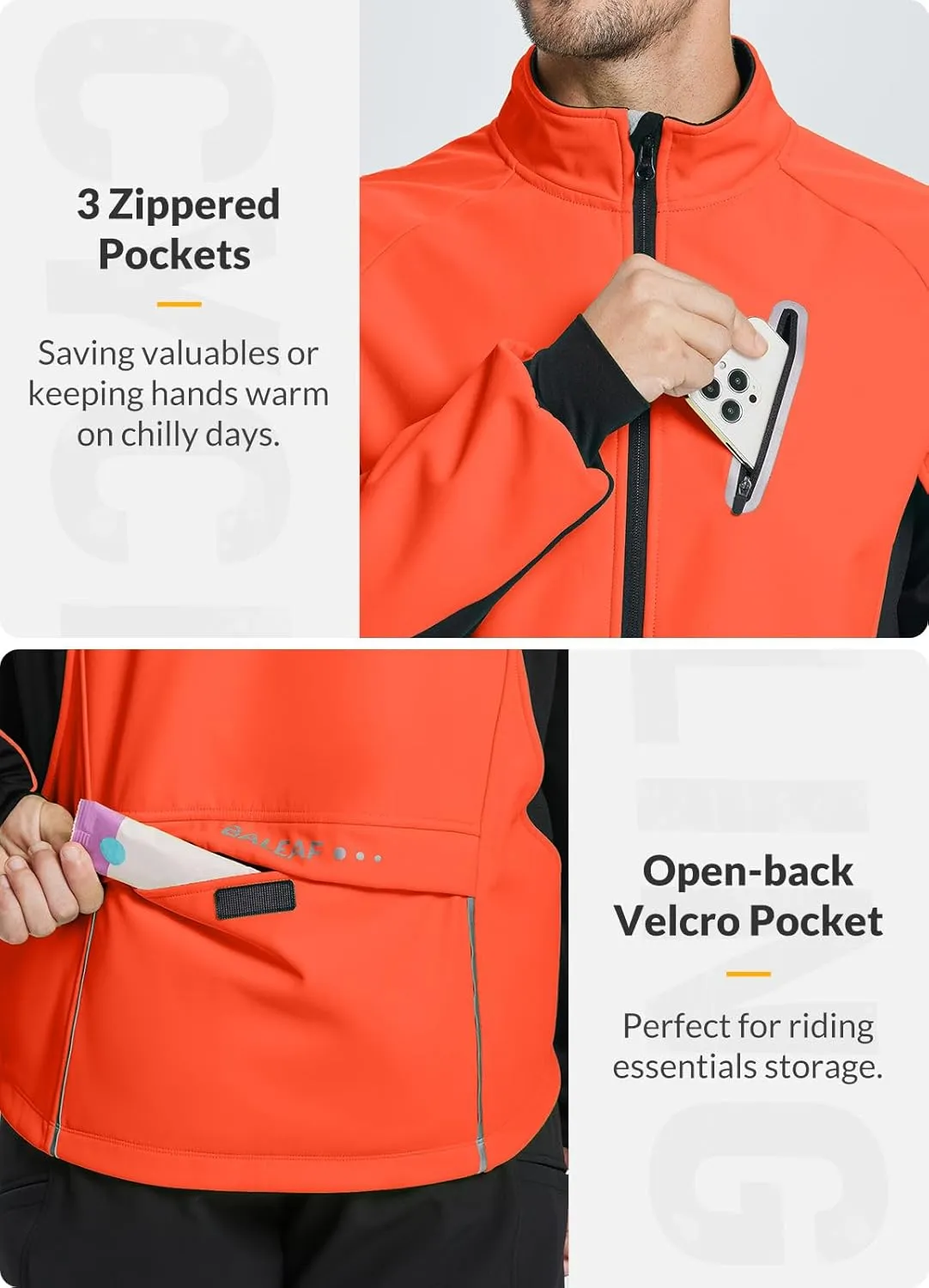 baleaf Men's Winter Cycling Jackets Water Resistant Thermal Running Softshell Jacket Warm Cold Weather Pockets