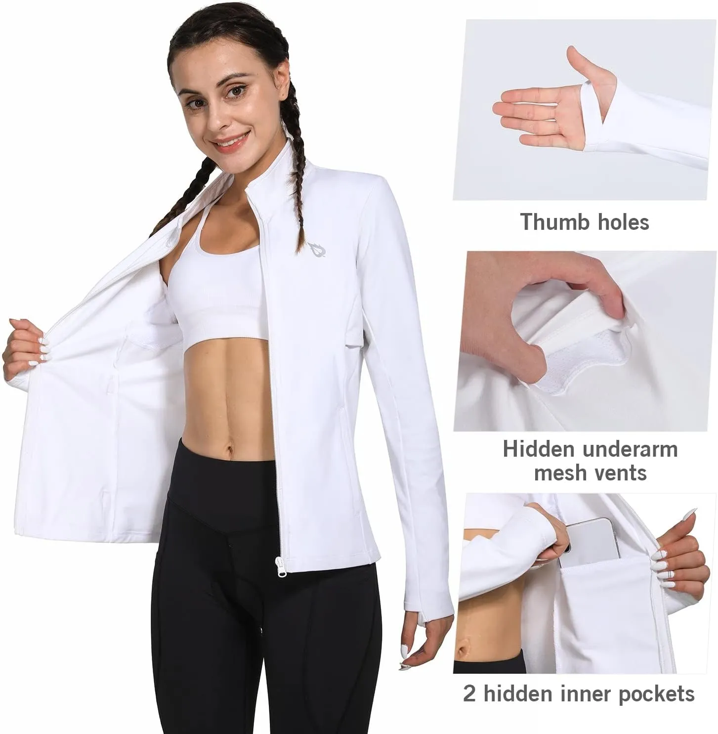 baleaf Women's Fleece Running Jacket Water Resistant Full Zip Winter Cold Weather Gear Thermal Cycling Workout Jackets