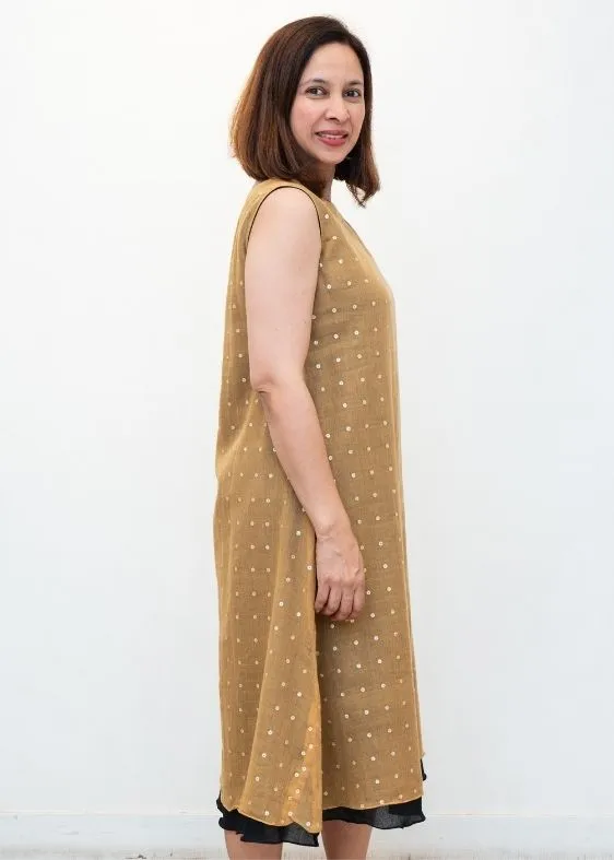 Beige Double Layer Sequins Dress