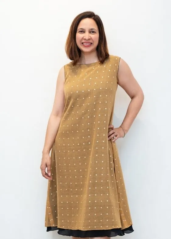 Beige Double Layer Sequins Dress