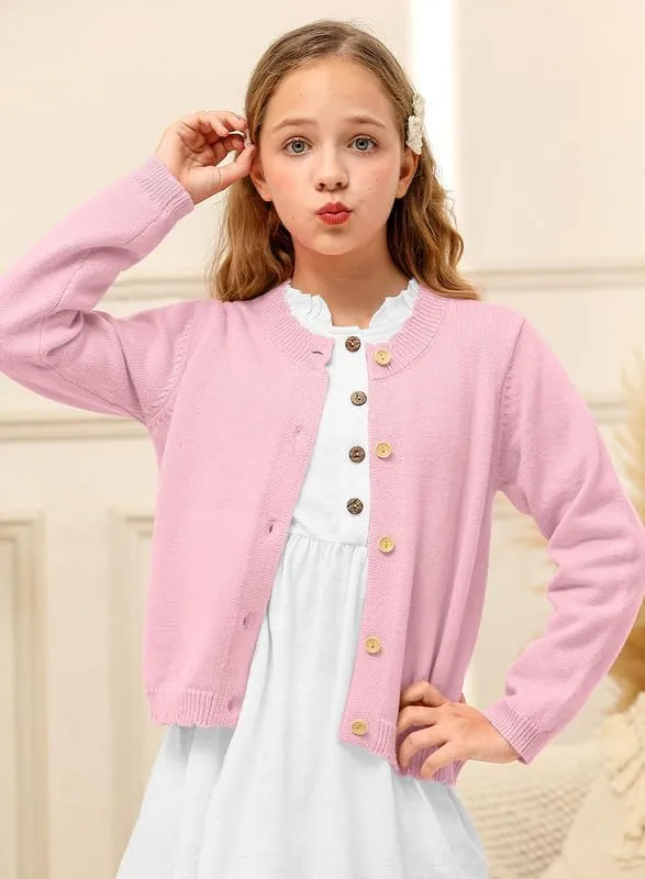 BesserBay Girls Solid Color Long Sleeve Knit Sweaters Button Down Uniform Cardigan 4-12 Years