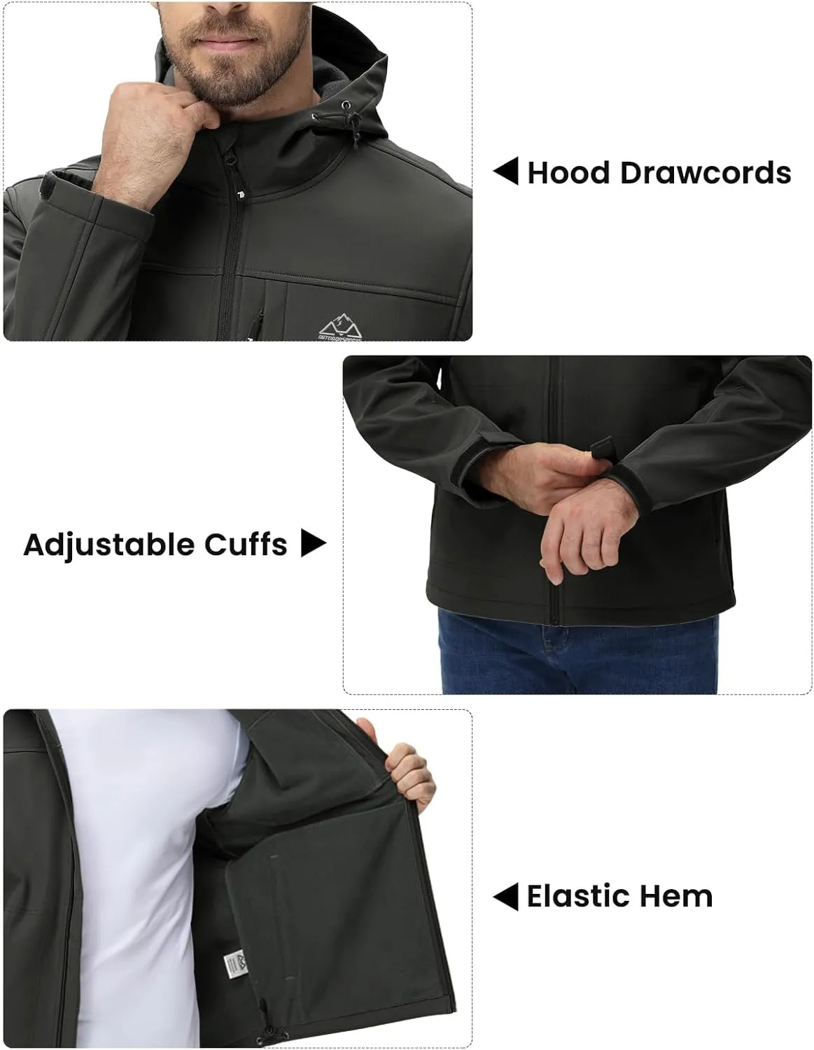 BGOWATU Men's Softshell Jacket Fall Winter Warm Fleece Lined Hooded Jacket Lightweight Windbreaker Casual Coats with Pockets