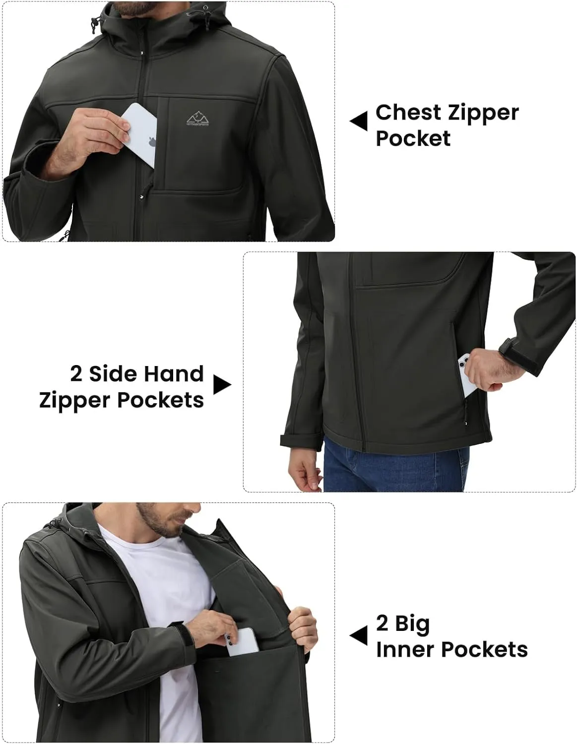 BGOWATU Men's Softshell Jacket Fall Winter Warm Fleece Lined Hooded Jacket Lightweight Windbreaker Casual Coats with Pockets