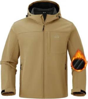 BGOWATU Men's Softshell Jacket Fall Winter Warm Fleece Lined Hooded Jacket Lightweight Windbreaker Casual Coats with Pockets