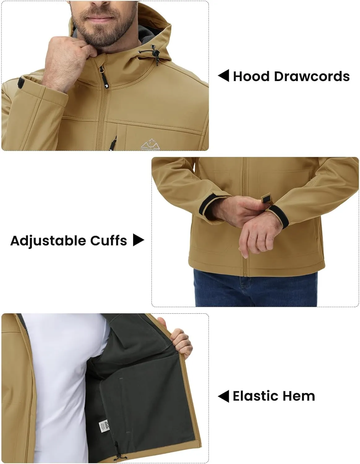 BGOWATU Men's Softshell Jacket Fall Winter Warm Fleece Lined Hooded Jacket Lightweight Windbreaker Casual Coats with Pockets