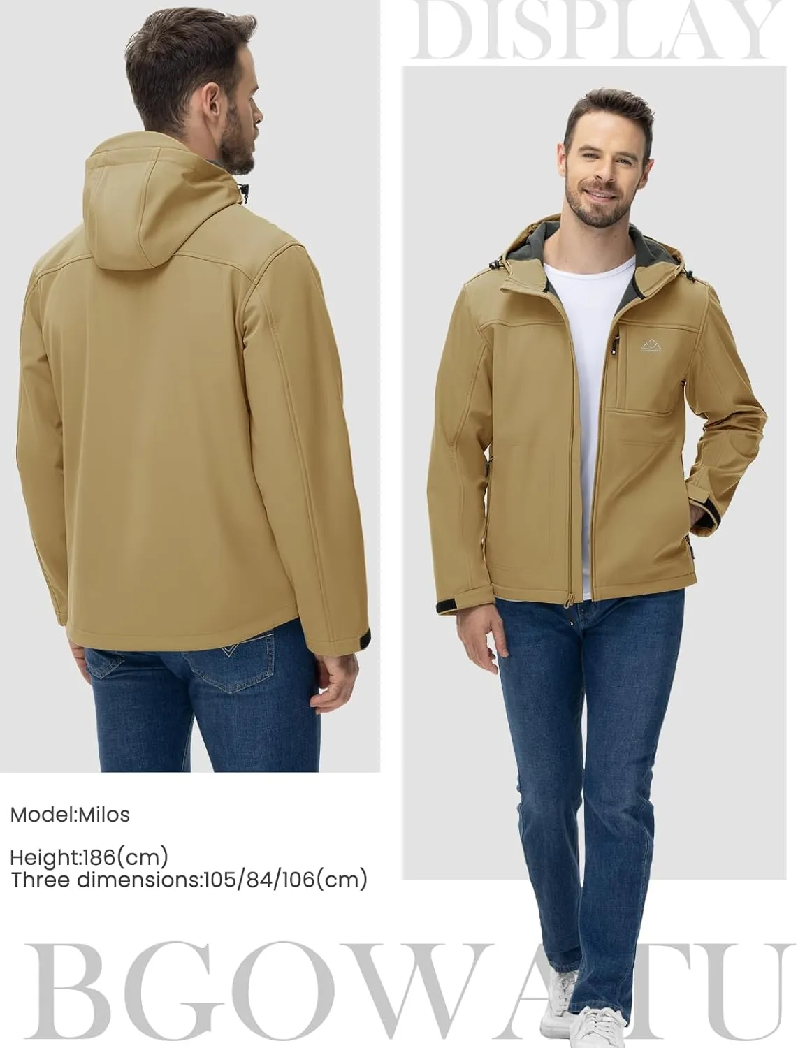 BGOWATU Men's Softshell Jacket Fall Winter Warm Fleece Lined Hooded Jacket Lightweight Windbreaker Casual Coats with Pockets
