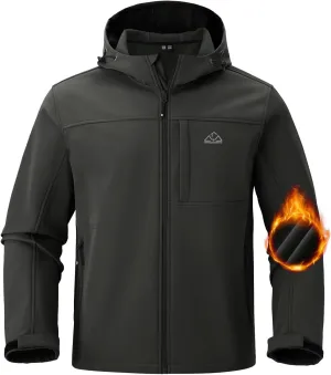 BGOWATU Men's Softshell Jacket Fall Winter Warm Fleece Lined Hooded Jacket Lightweight Windbreaker Casual Coats with Pockets