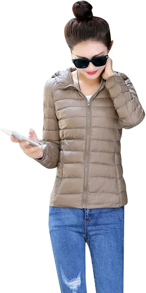 BOFETA Womens Packable Light Weight Down Jacket Hooded Insulated Puffer Jackets Plus Size 2XS-4XL