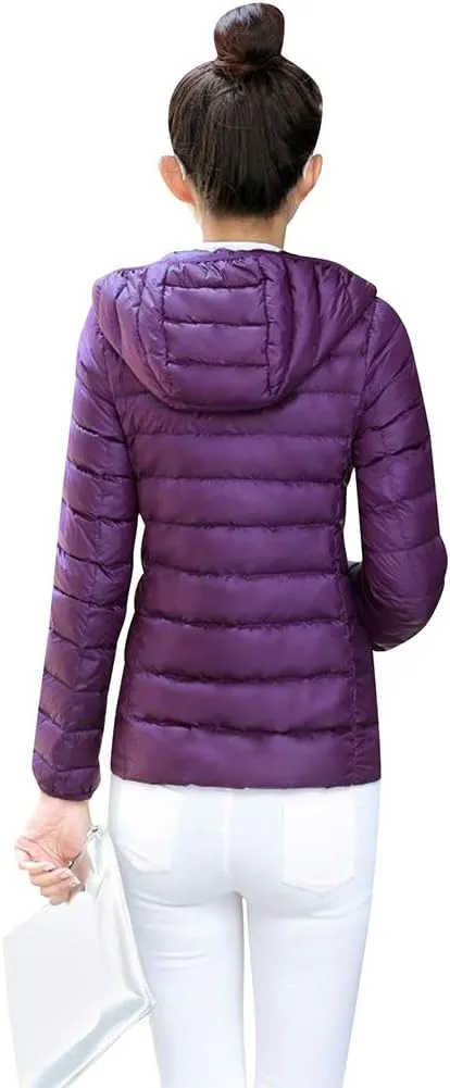 BOFETA Womens Packable Light Weight Down Jacket Hooded Insulated Puffer Jackets Plus Size 2XS-4XL