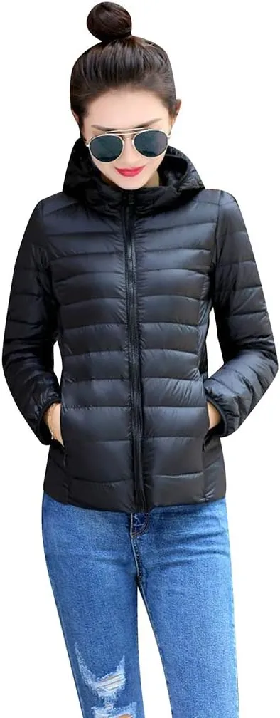 BOFETA Womens Packable Light Weight Down Jacket Hooded Insulated Puffer Jackets Plus Size 2XS-4XL