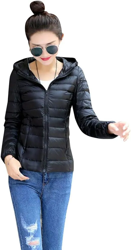 BOFETA Womens Packable Light Weight Down Jacket Hooded Insulated Puffer Jackets Plus Size 2XS-4XL