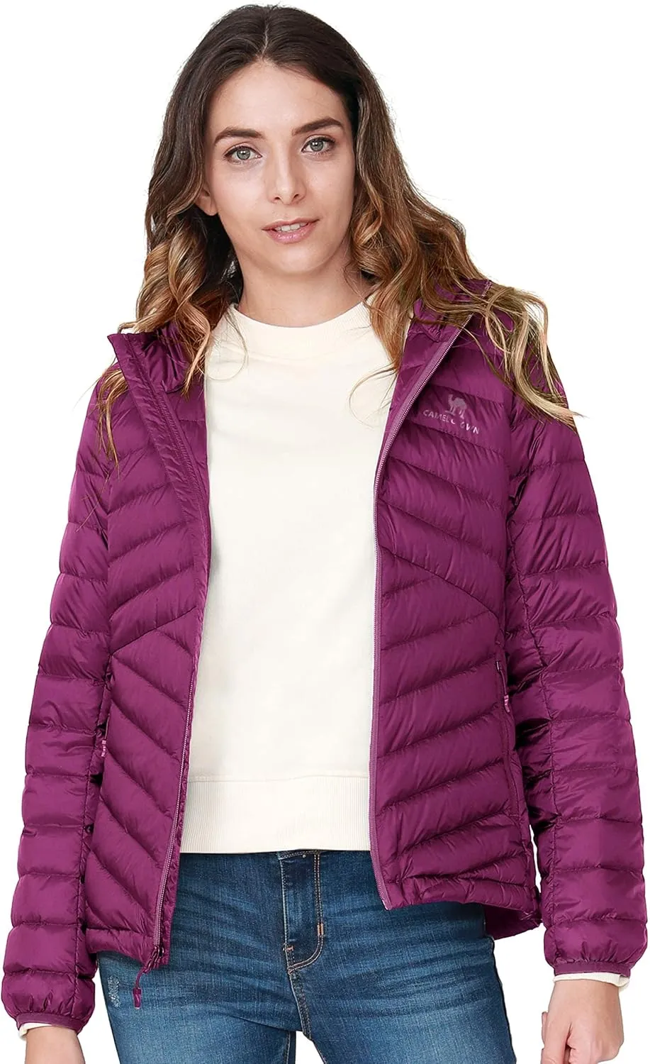 CAMEL CROWN Women's Lightweight Hooded Down Jacket Packable Puffer Insulated Coats